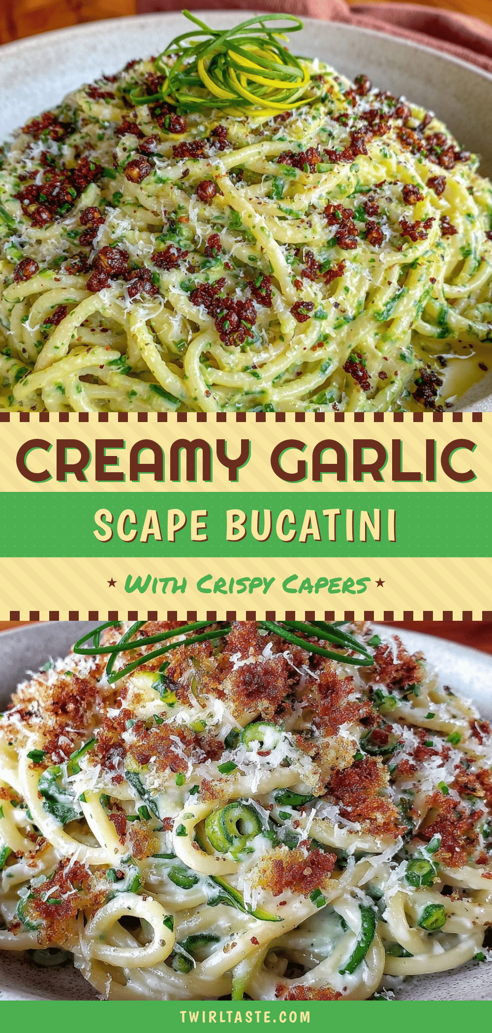 creamy garlic scape bucatini recipe