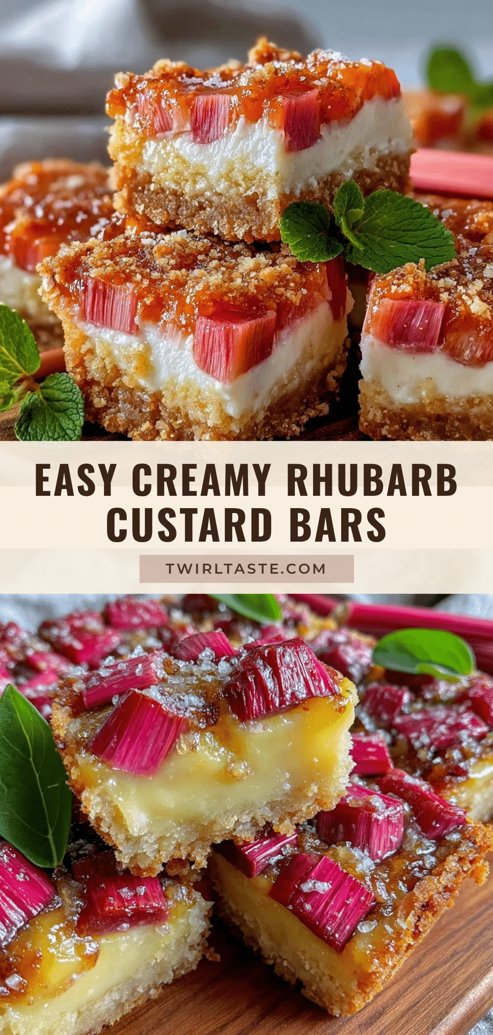creamy rhubarb custard bars recipe
