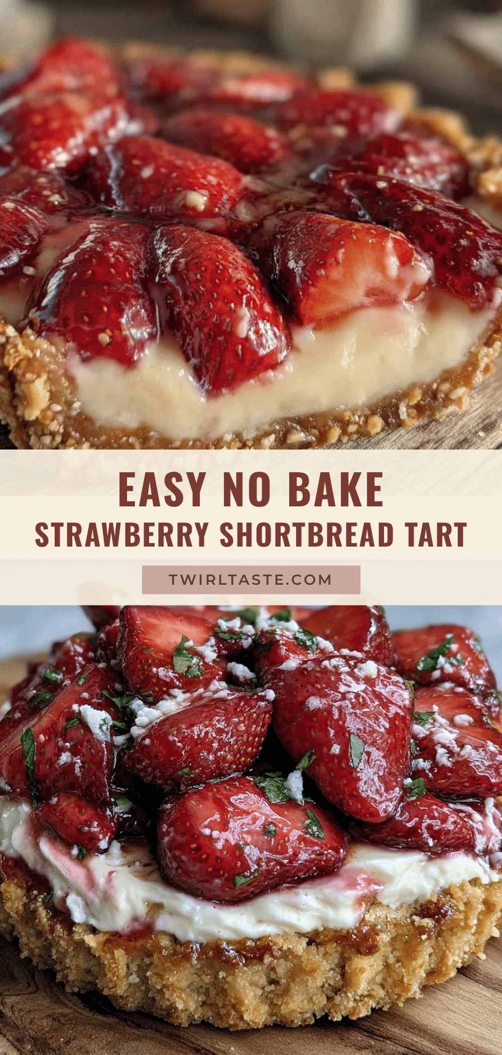easy no bake strawberry shortbread tart recipe