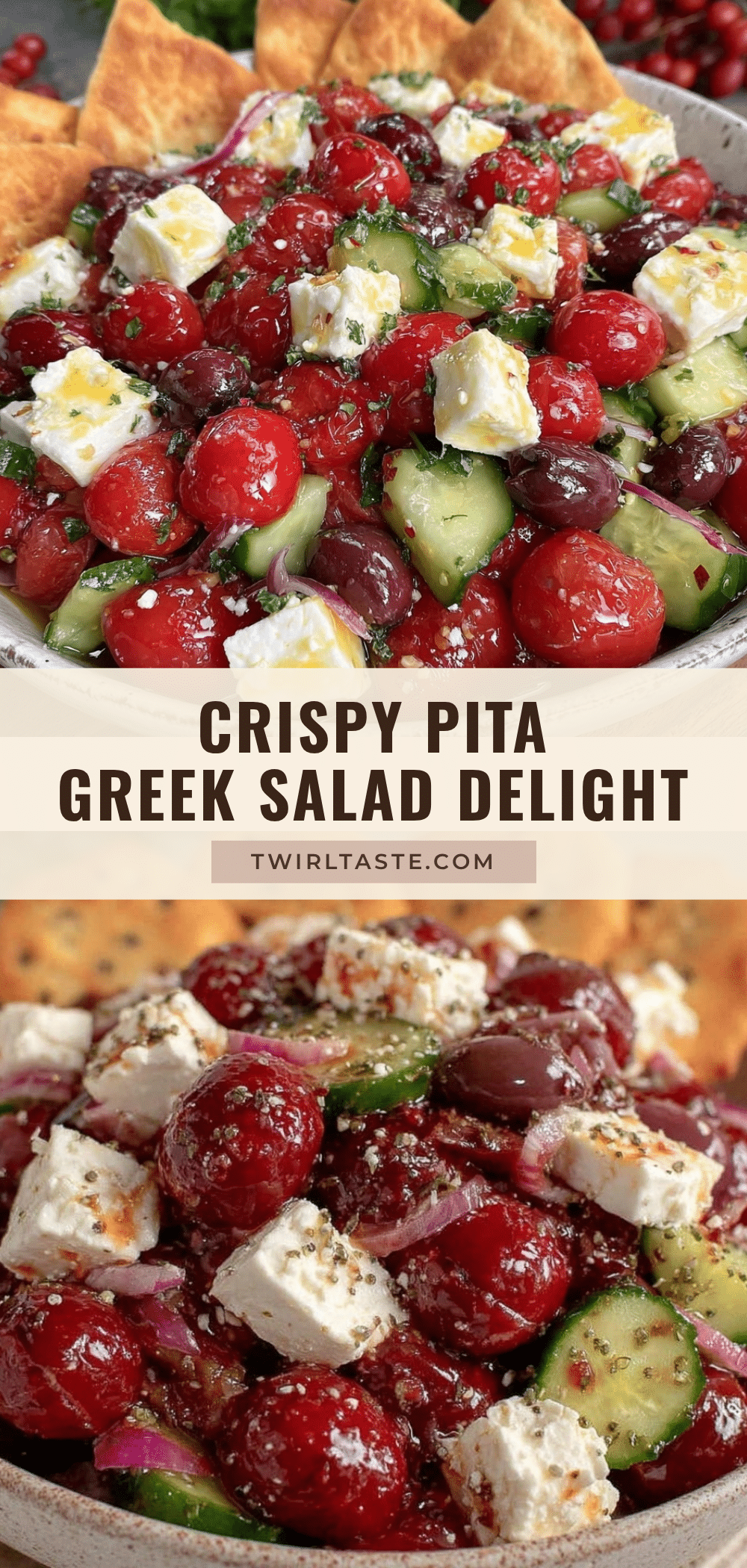 Fresh Greek Salad with Crispy Pita Chips recipe