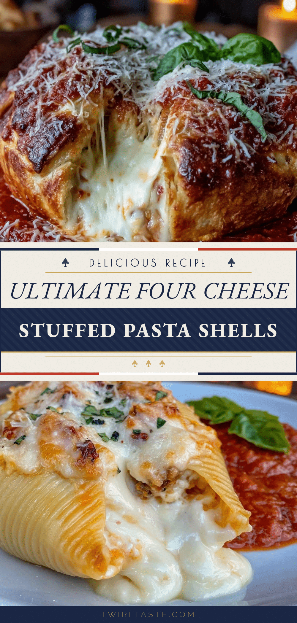 giant four cheese stuffed pasta shells recipe