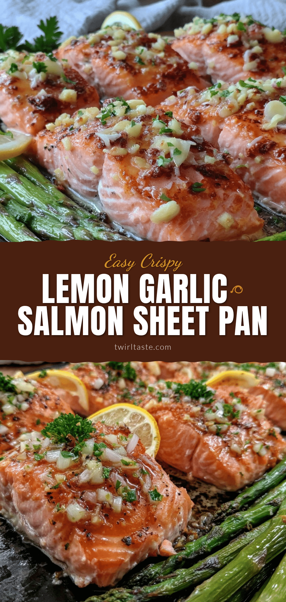 crispy lemon garlic salmon sheet pan dinner recipe