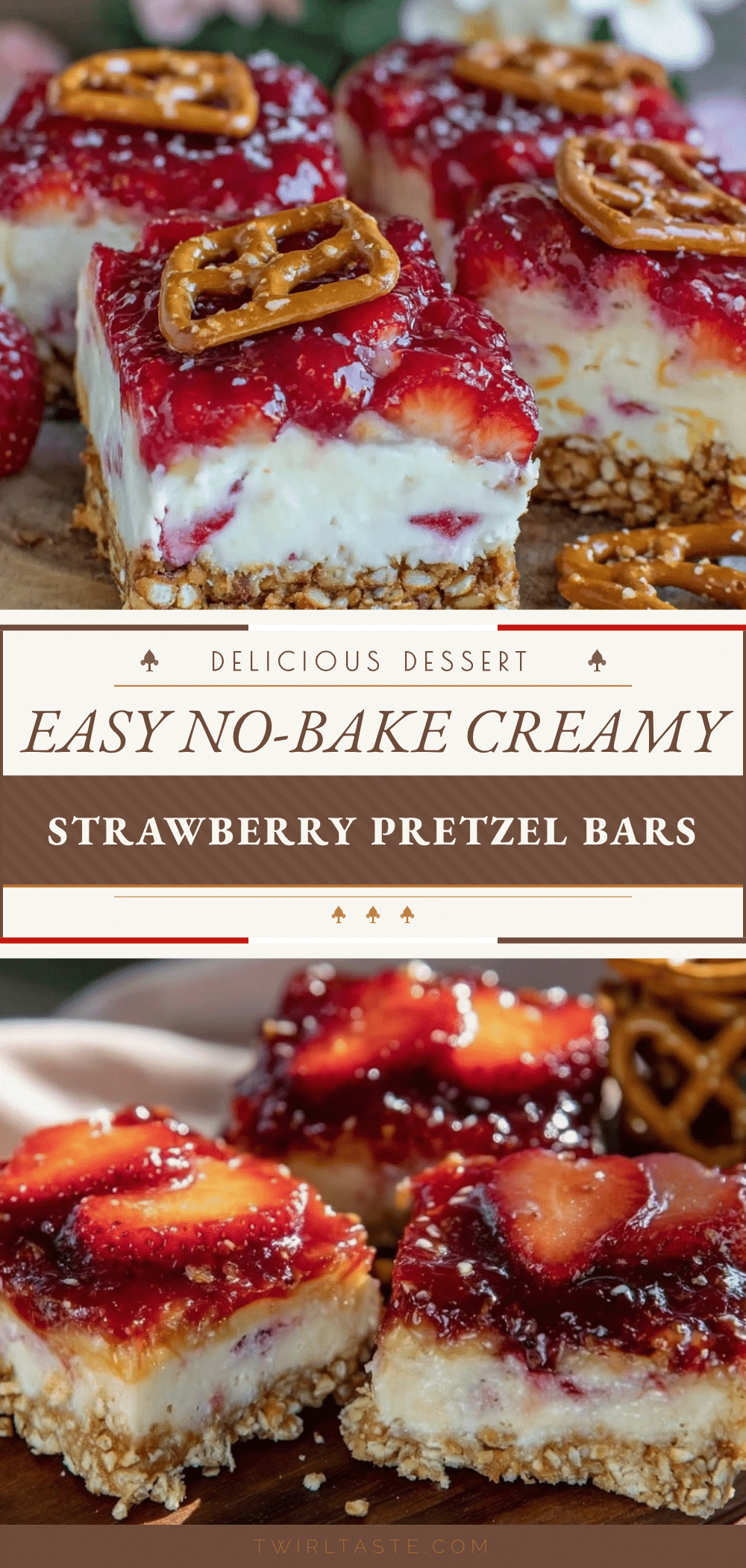 Easy No-Bake Strawberry Pretzel Cheesecake Bars recipe