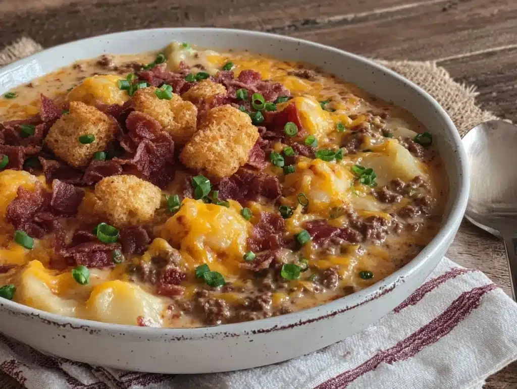 creamy cheeseburger potato soup - featured image