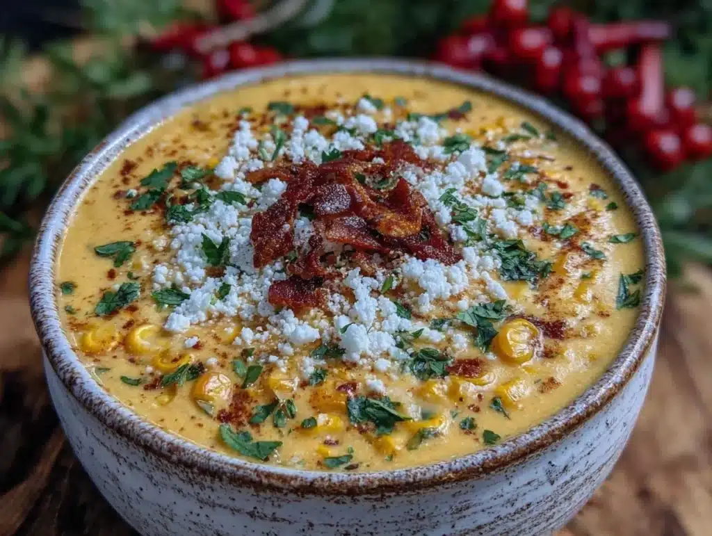 creamy roasted hatch chile and corn bisque - featured image