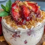 creamy strawberry cheesecake overnight oats - featured image