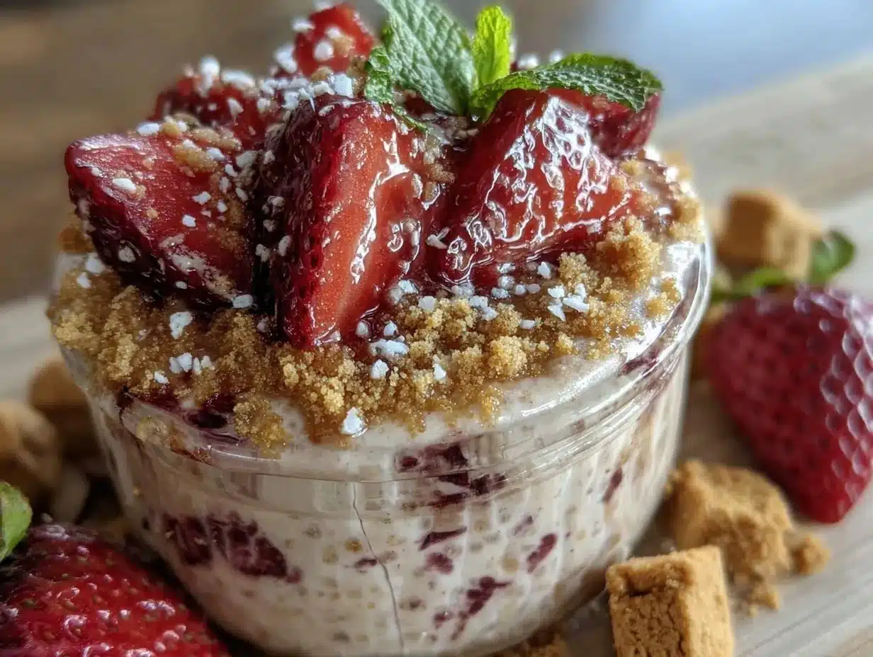 creamy strawberry cheesecake overnight oats preparation steps