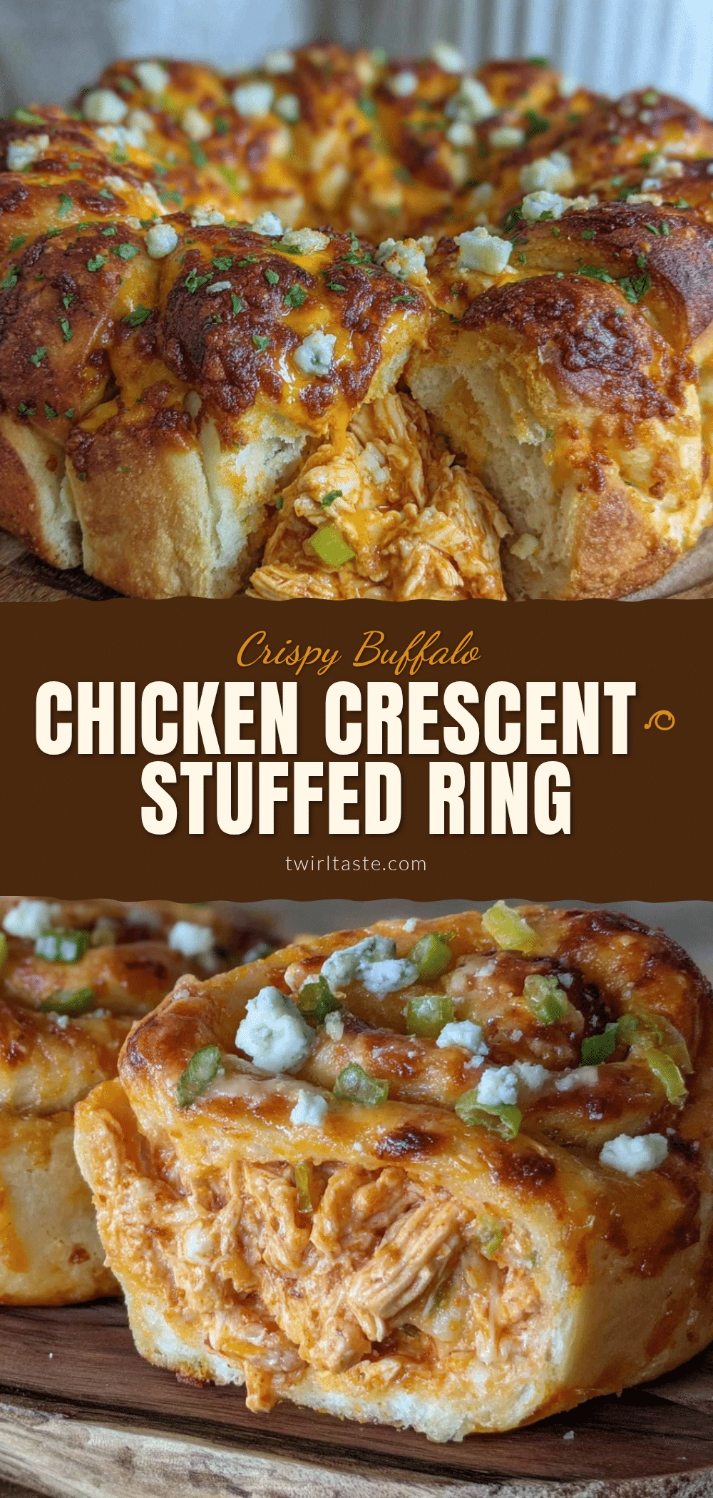 Crispy Buffalo Chicken Stuffed Crescent Roll Ring recipe
