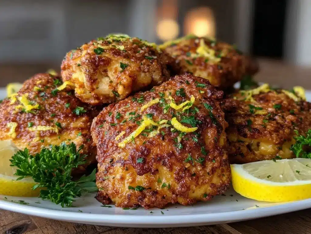 crispy garlic parmesan air fryer chicken thighs - featured image