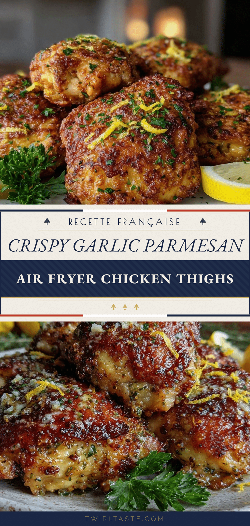 crispy garlic parmesan air fryer chicken thighs recipe