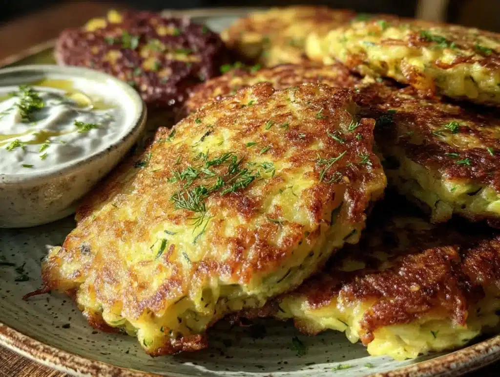 crispy lemon herb zucchini fritters - featured image