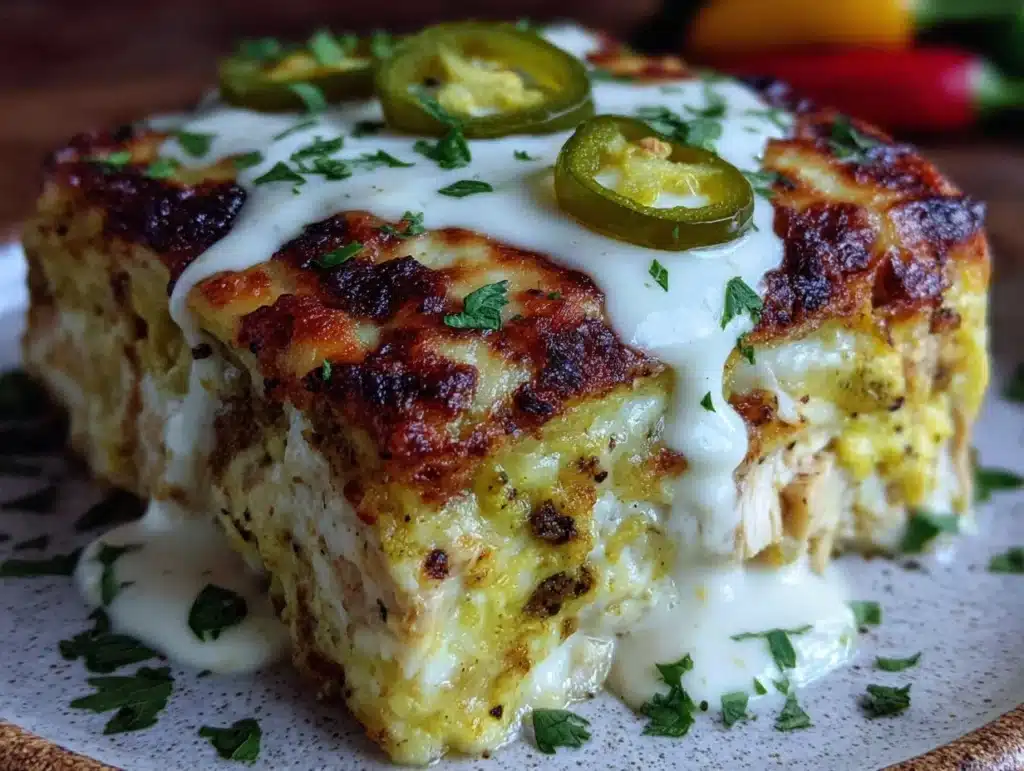 Hatch green chile chicken enchilada casserole - featured image