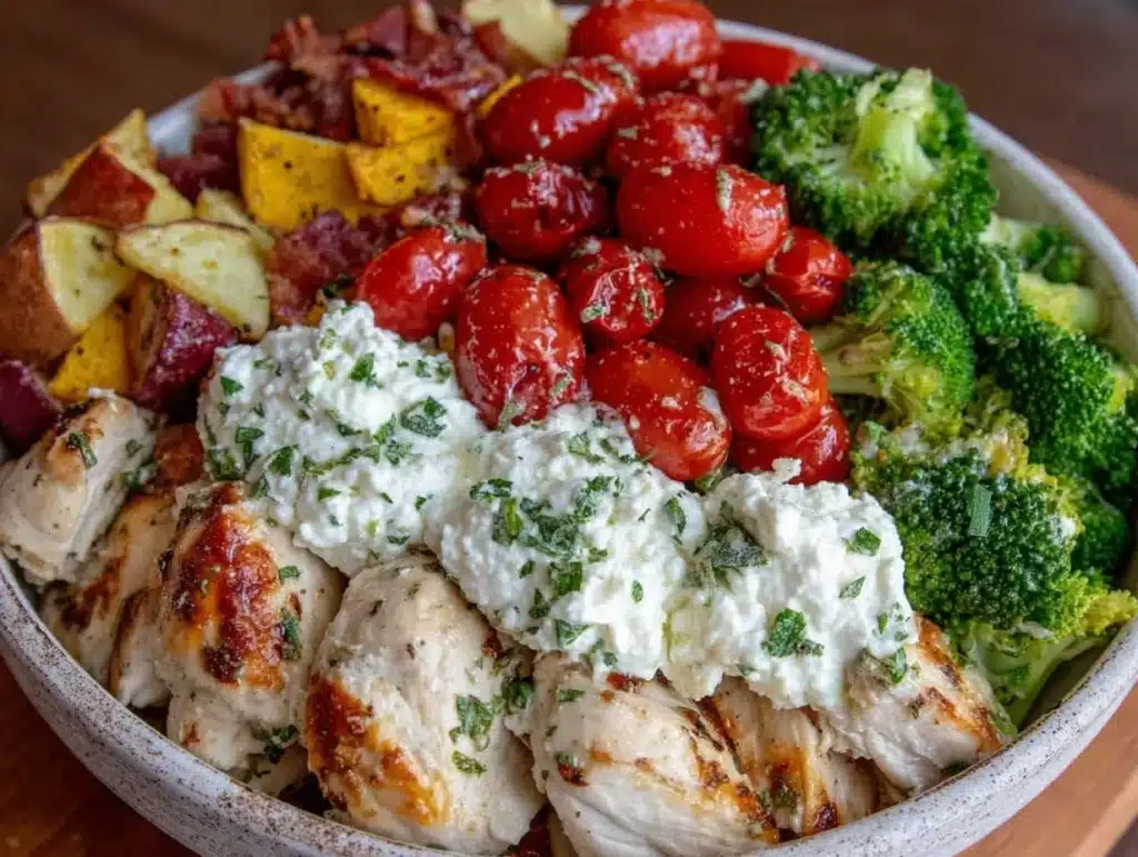healthy high protein lazy girl dinner bowl - featured image