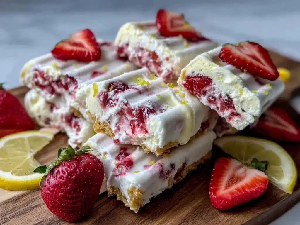 no-churn strawberry lemonade ice cream bars - featured image