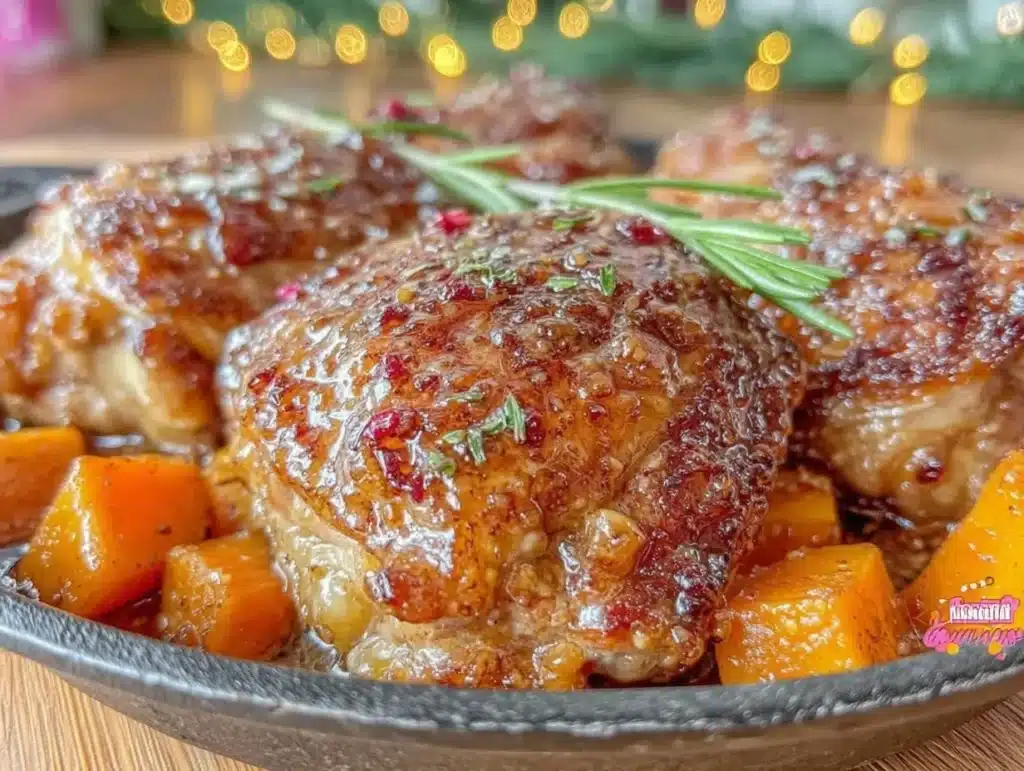 one-pan maple dijon roasted chicken thighs - featured image