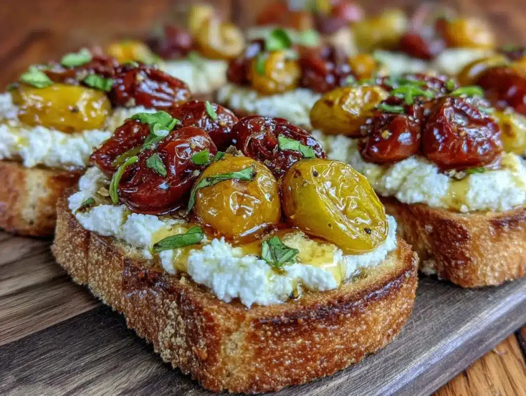quick creamy cherry tomato and whipped ricotta crostini - featured image