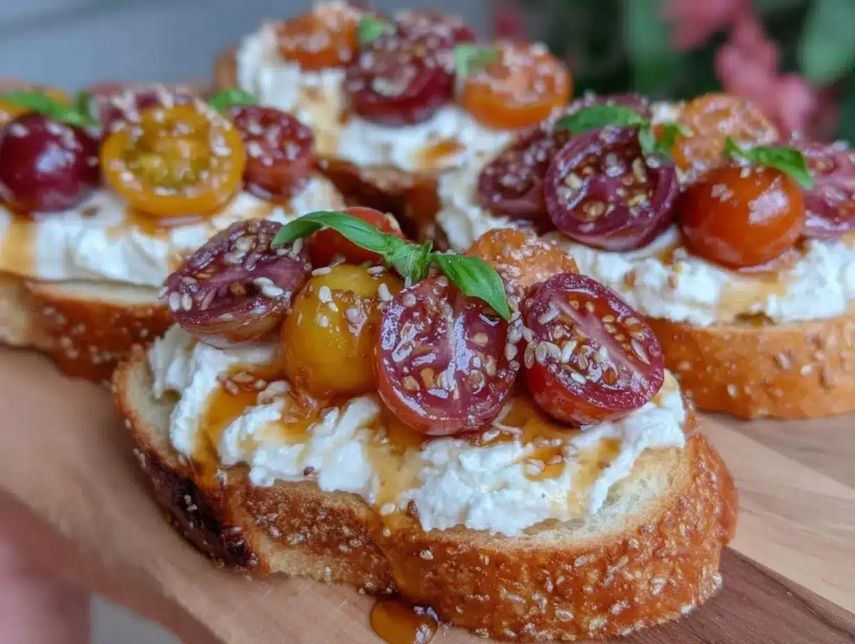 quick creamy cherry tomato and whipped ricotta crostini preparation steps