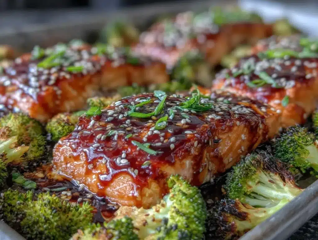 sheet pan teriyaki salmon and broccoli - featured image