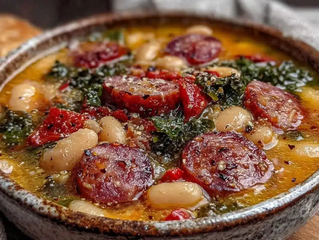 slow cooker white bean and smoked sausage soup - featured image