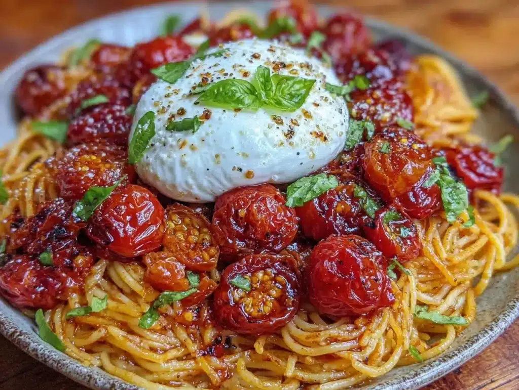 slow-roasted cherry tomato pasta with burrata - featured image