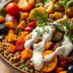 cozy fall harvest grain bowl with roasted vegetables - featured image