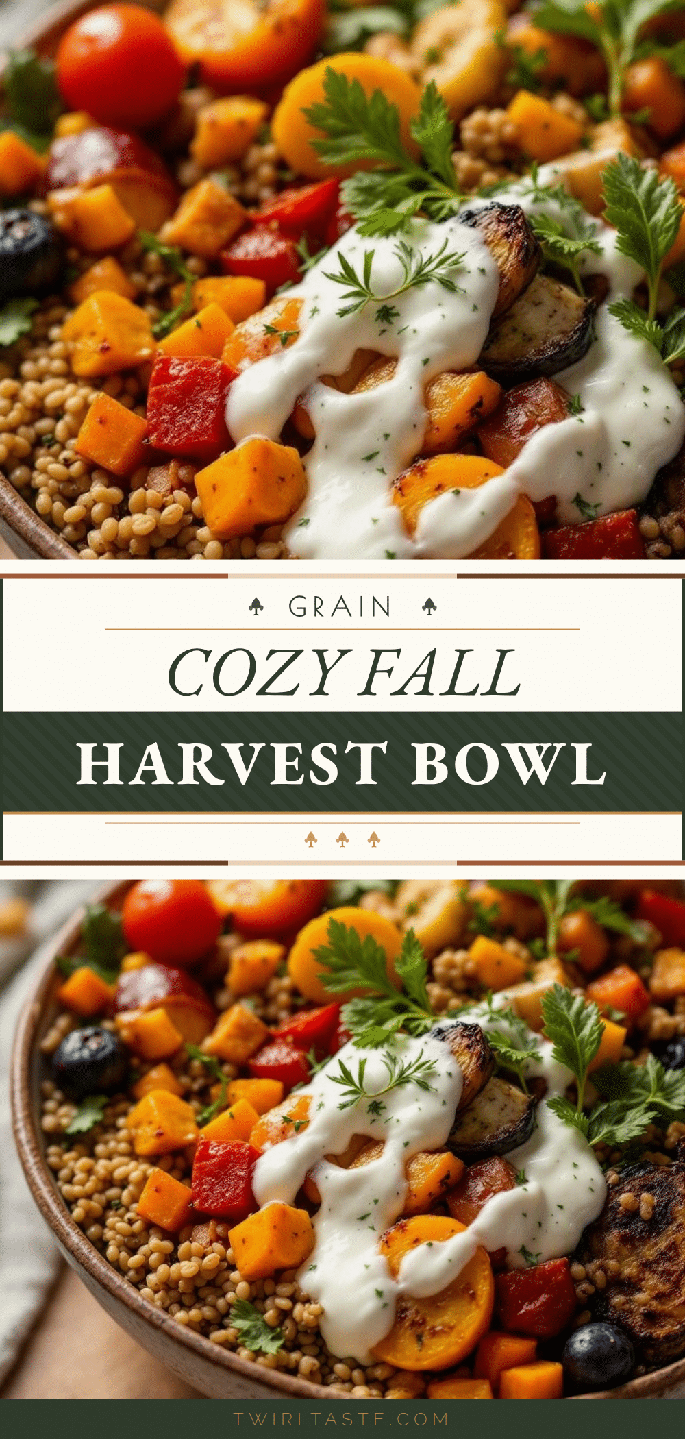 cozy fall harvest grain bowl with roasted vegetables recipe