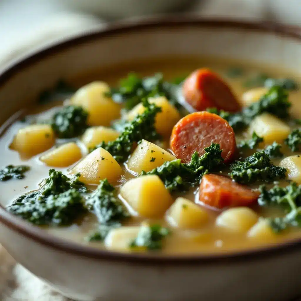 cozy sausage and potato soup with kale preparation steps