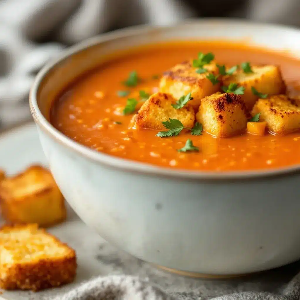 creamy tomato soup with grilled cheese croutons preparation steps