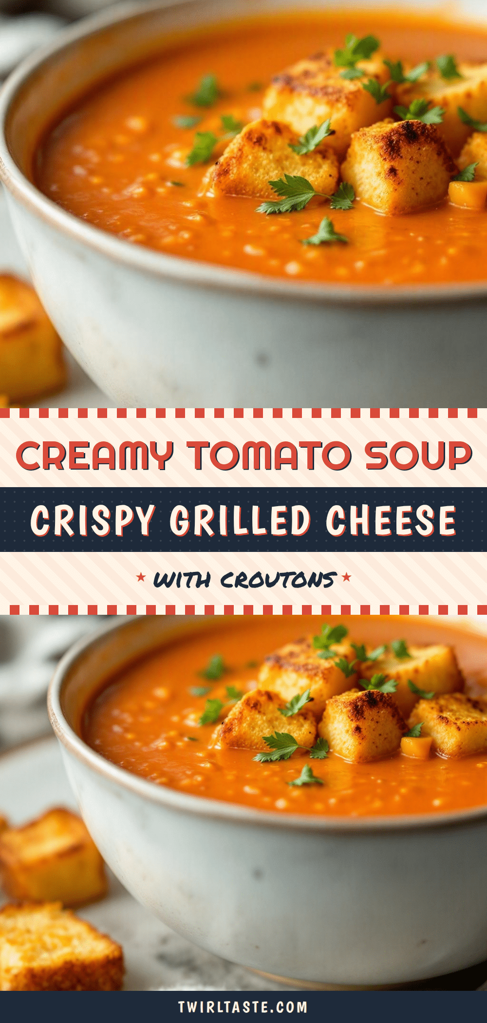 creamy tomato soup with grilled cheese croutons recipe
