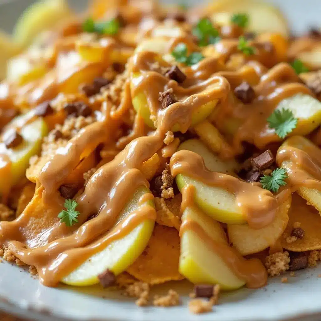 easy apple nachos with peanut butter drizzle - featured image