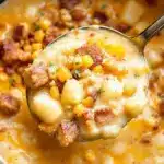 easy creamy loaded baked potato soup in the crockpot - featured image