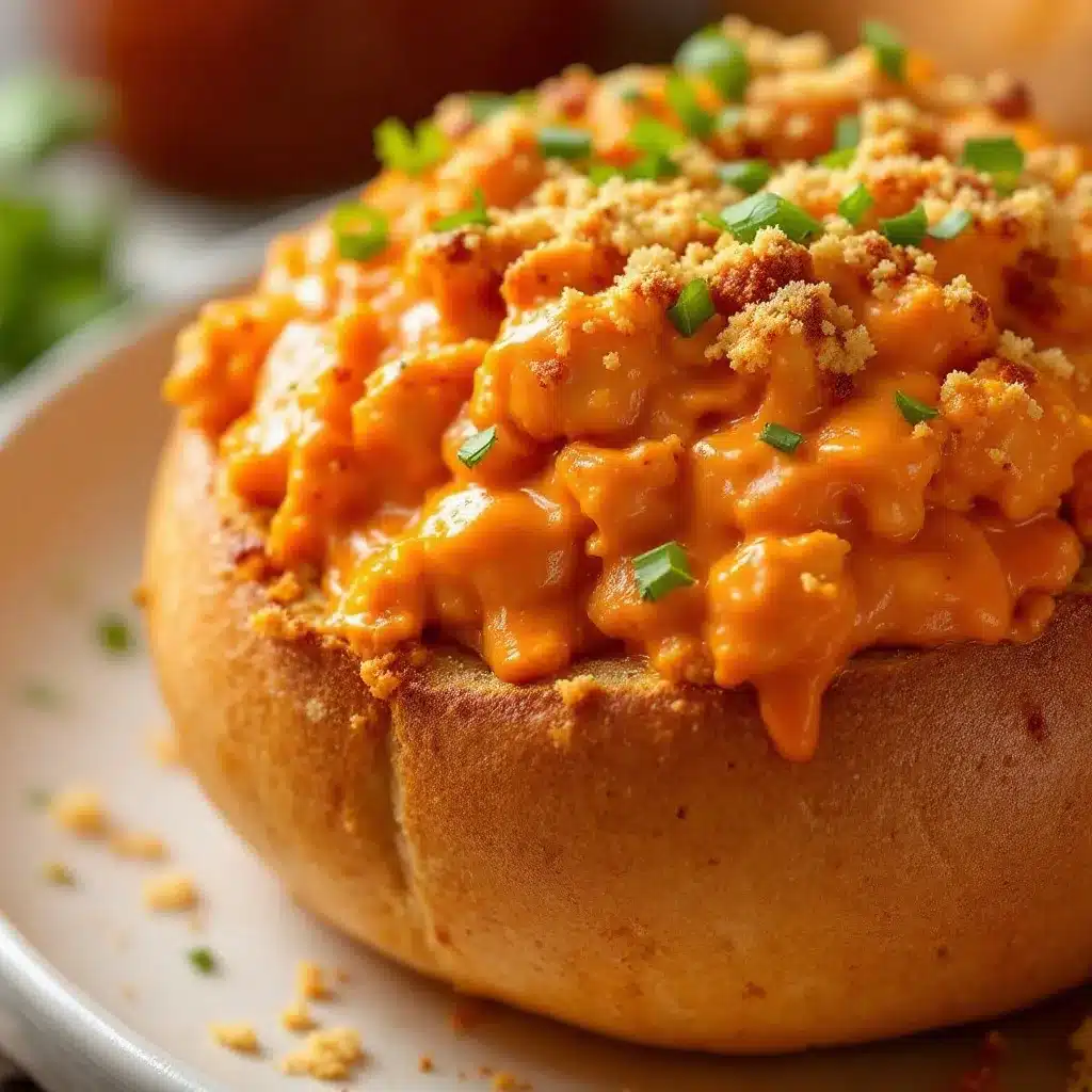 buffalo chicken dip stuffed bread bowl preparation steps