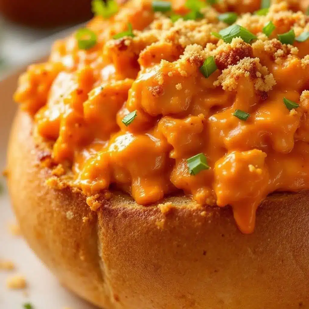 buffalo chicken dip stuffed bread bowl - featured image