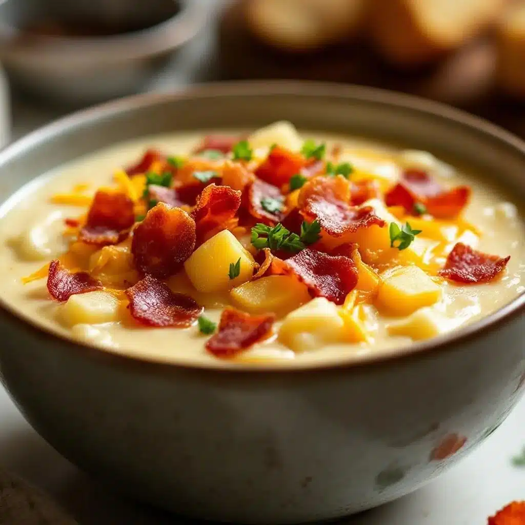 creamy loaded baked potato soup with bacon - featured image