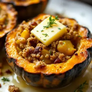 creamy roasted acorn squash with brown butter - featured image