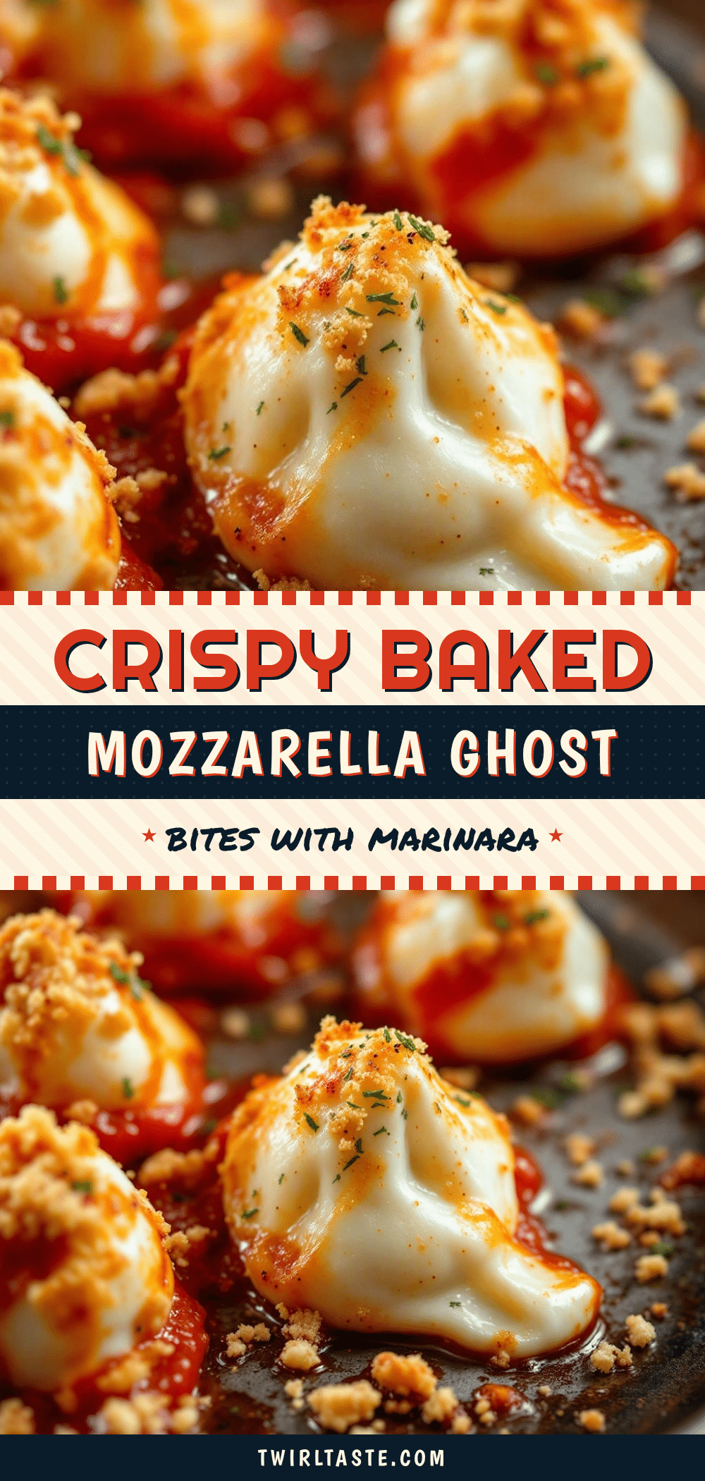 Crispy Baked Mozzarella Ghost Bites with Marinara recipe
