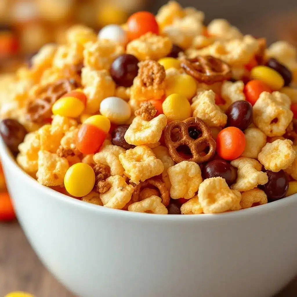 crispy candy corn chex mix - featured image