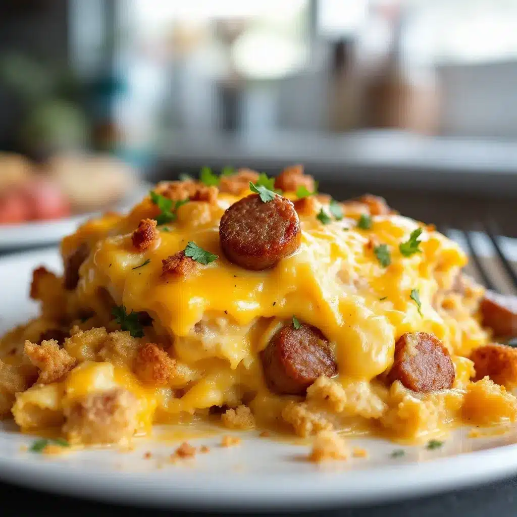 crispy cheesy breakfast casserole with sausage preparation steps