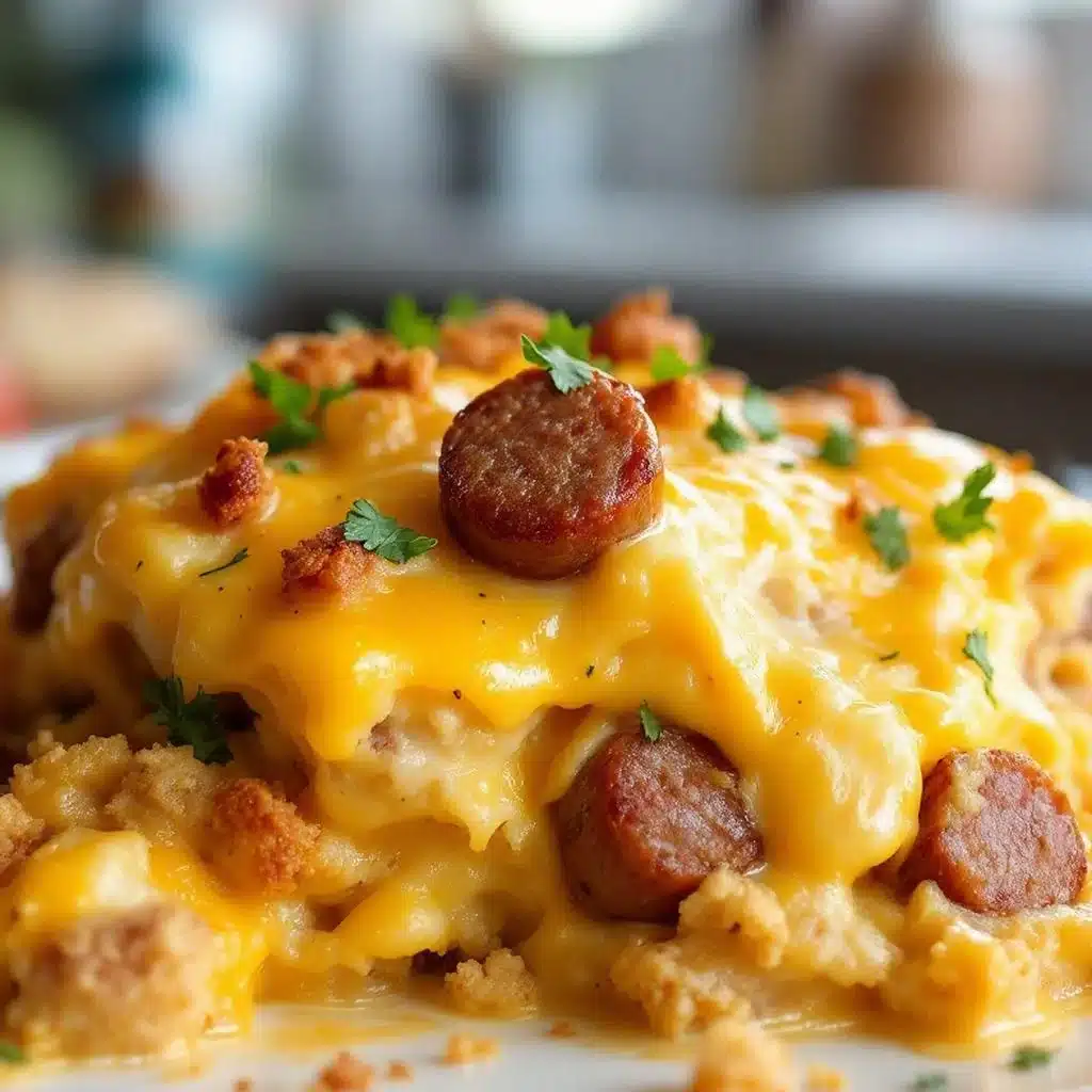 crispy cheesy breakfast casserole with sausage - featured image