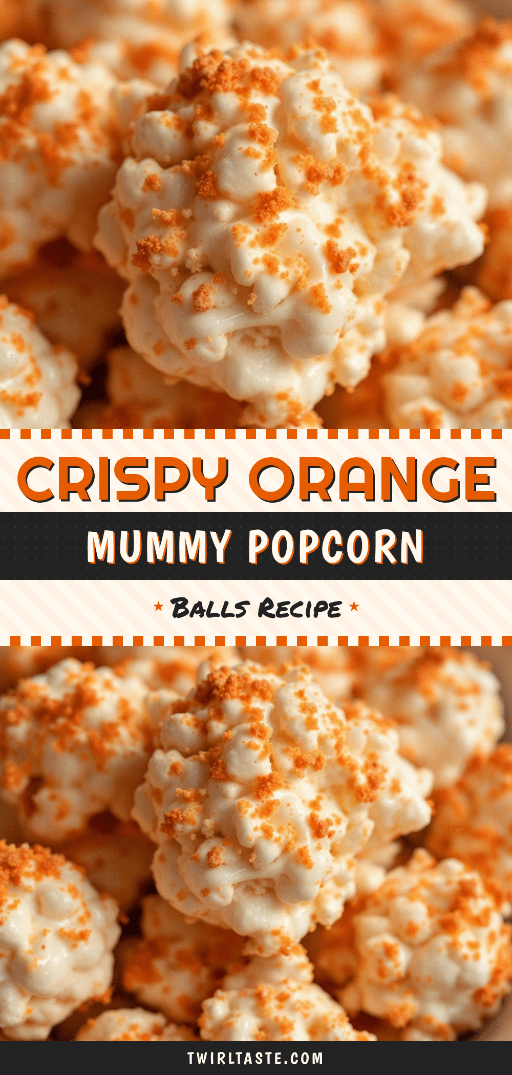 Crispy Orange Mummy Popcorn Balls recipe