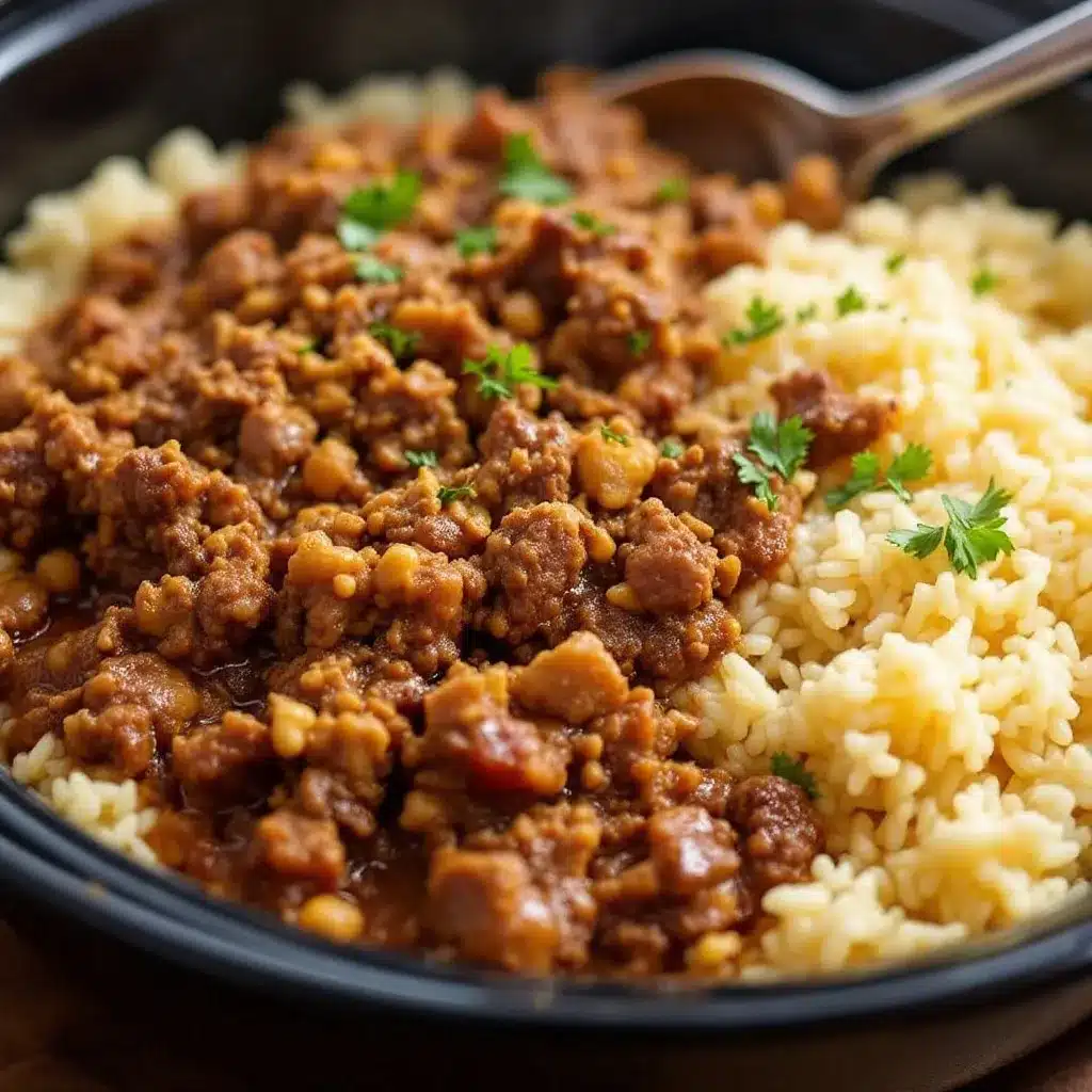 crockpot ground beef and rice skillet preparation steps