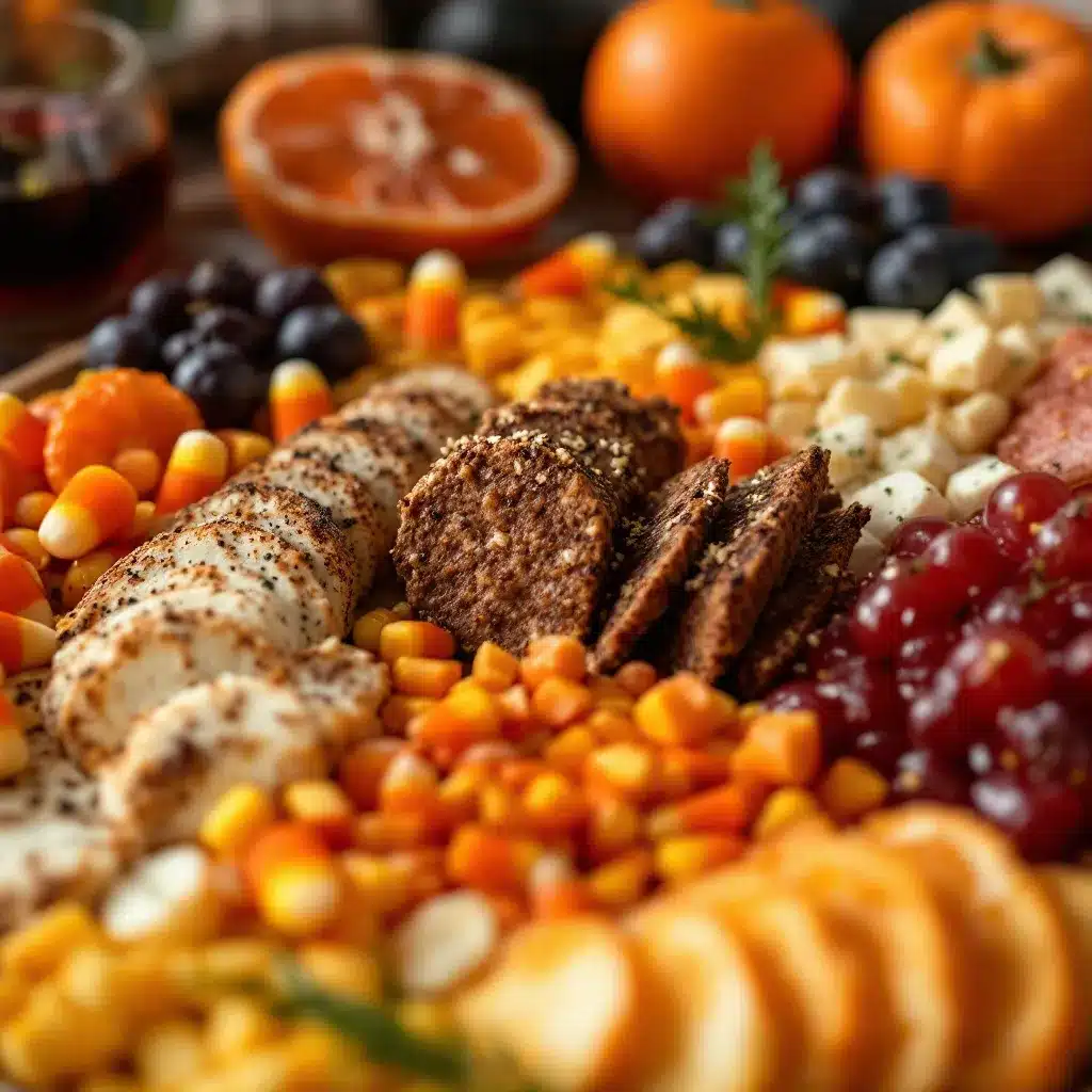 easy halloween charcuterie board with candy corn preparation steps