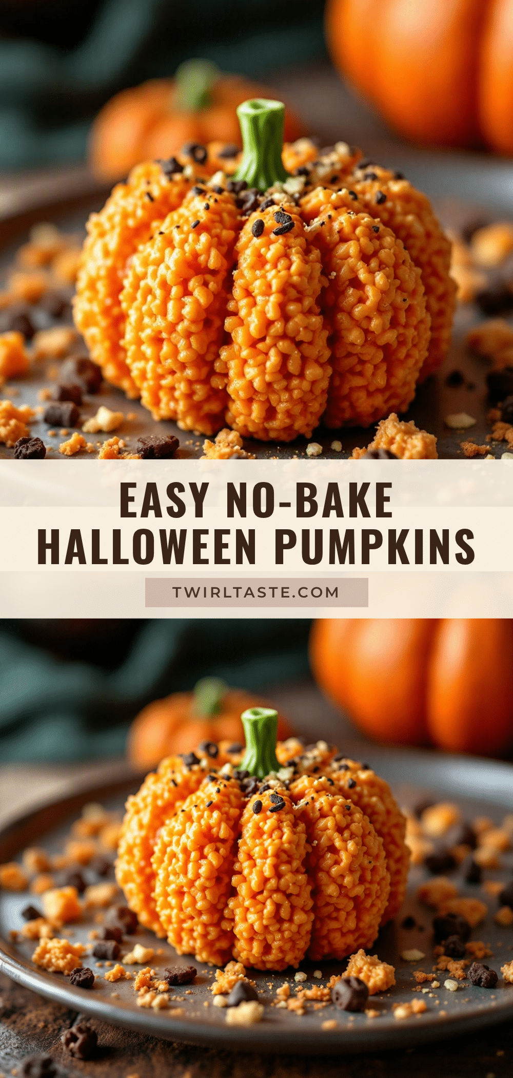 Easy Halloween Rice Krispie Treat Pumpkins recipe