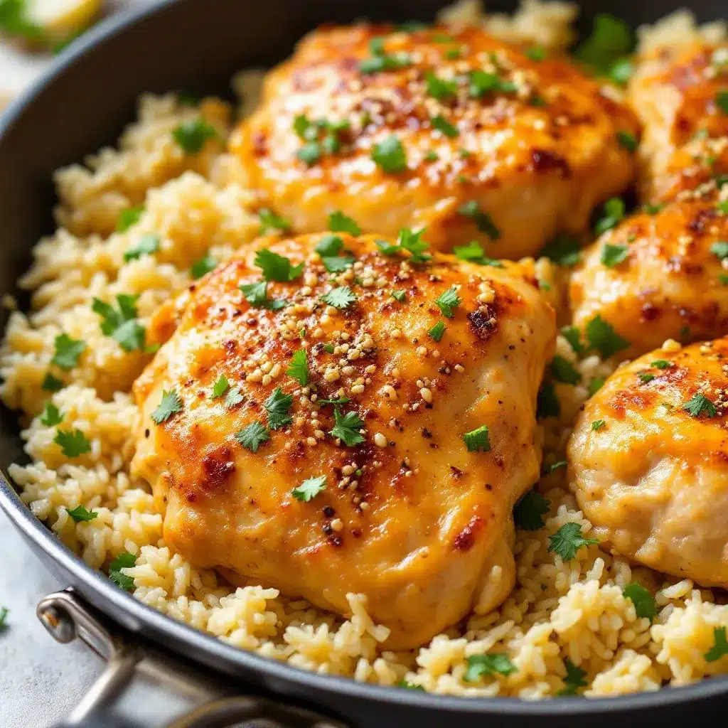 easy one-pan garlic butter chicken thighs with rice preparation steps