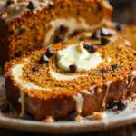 pumpkin chocolate chip bread with cream cheese swirl - featured image