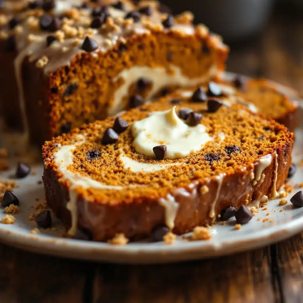 pumpkin chocolate chip bread with cream cheese swirl preparation steps