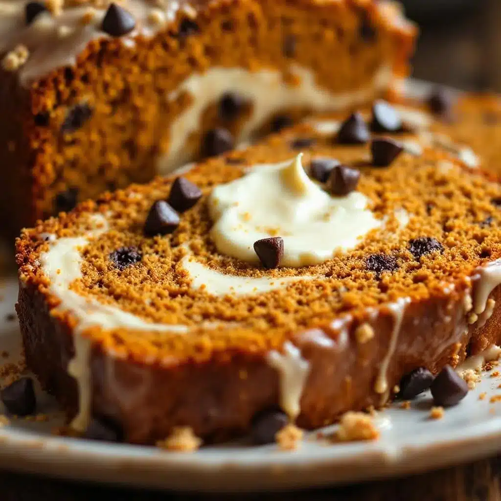 pumpkin chocolate chip bread with cream cheese swirl - featured image