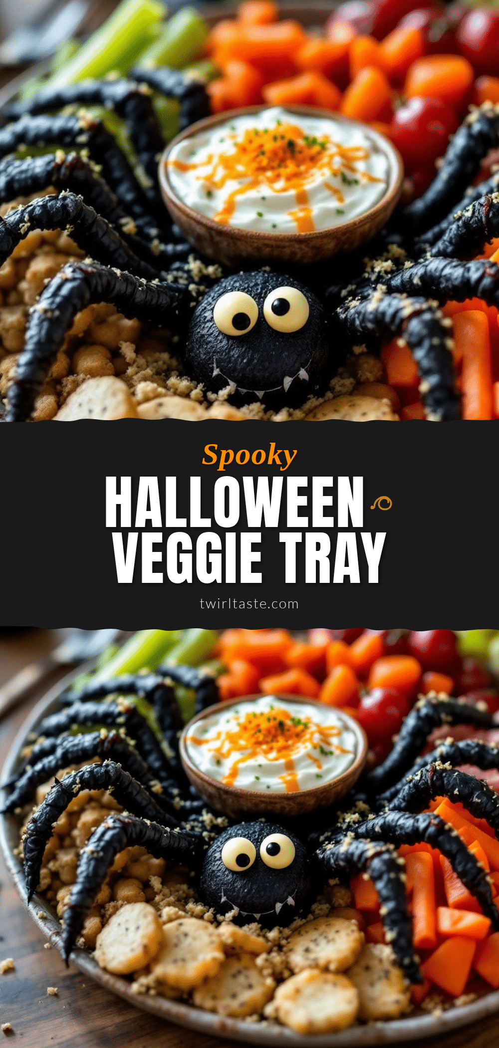 Spooky Halloween Veggie Tray with Ranch Dip recipe