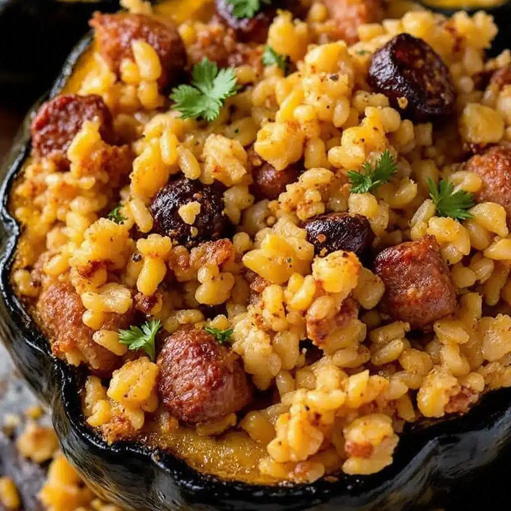 stuffed acorn squash with sausage and wild rice - featured image